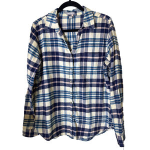 Falls Creek Women’s Plaid Button-Down Shirt Blue Beige Pink Size L 100% Cotton N